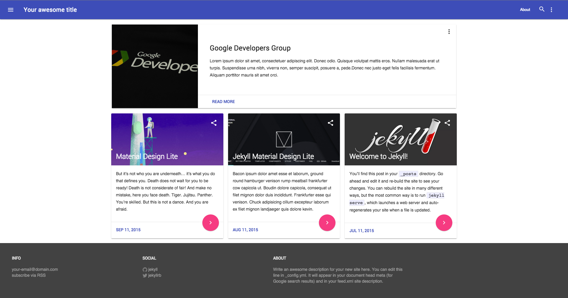 Screenshot Jekyll Material Design Lite