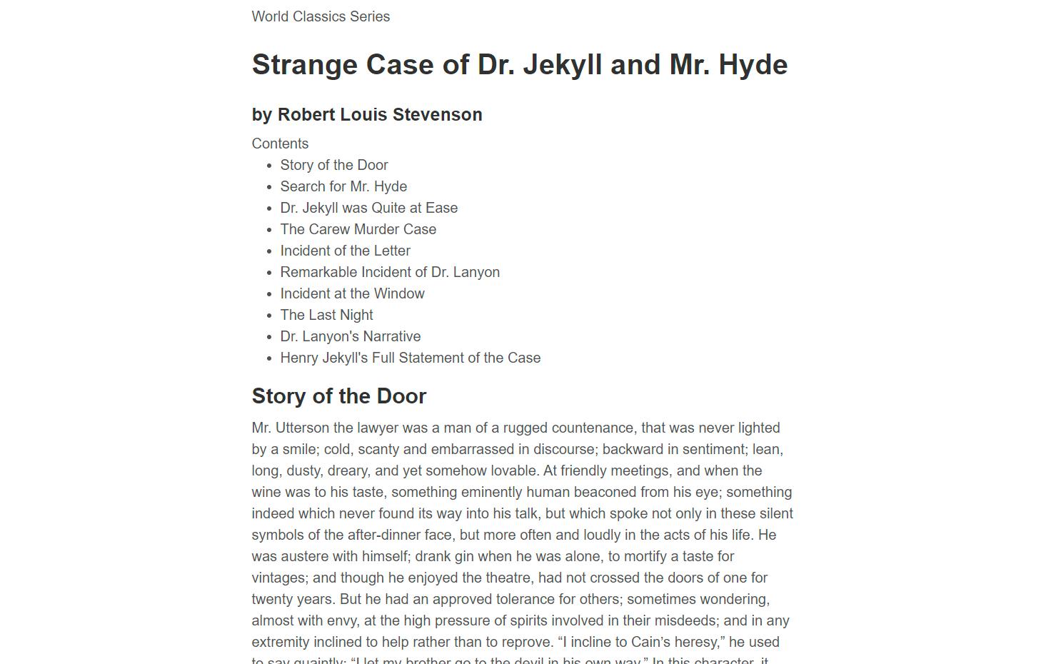 Screenshot Dr Jekyll's Classics Book