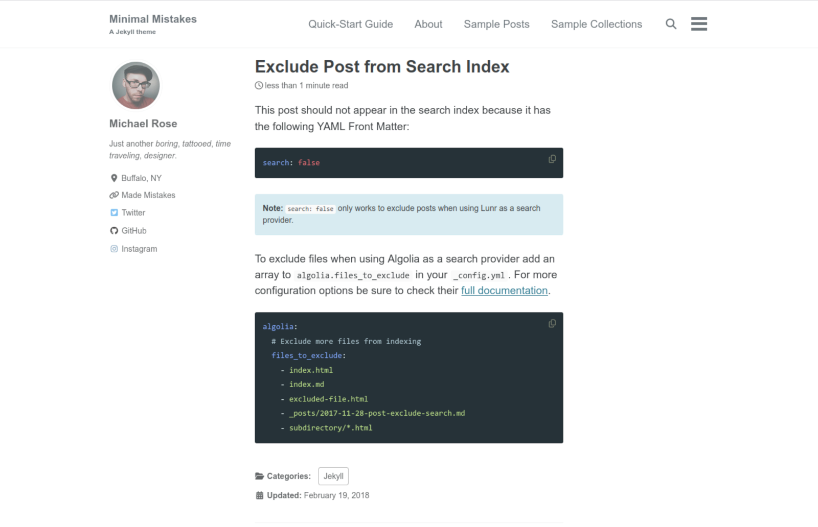 Screenshot Minimal Mistakes