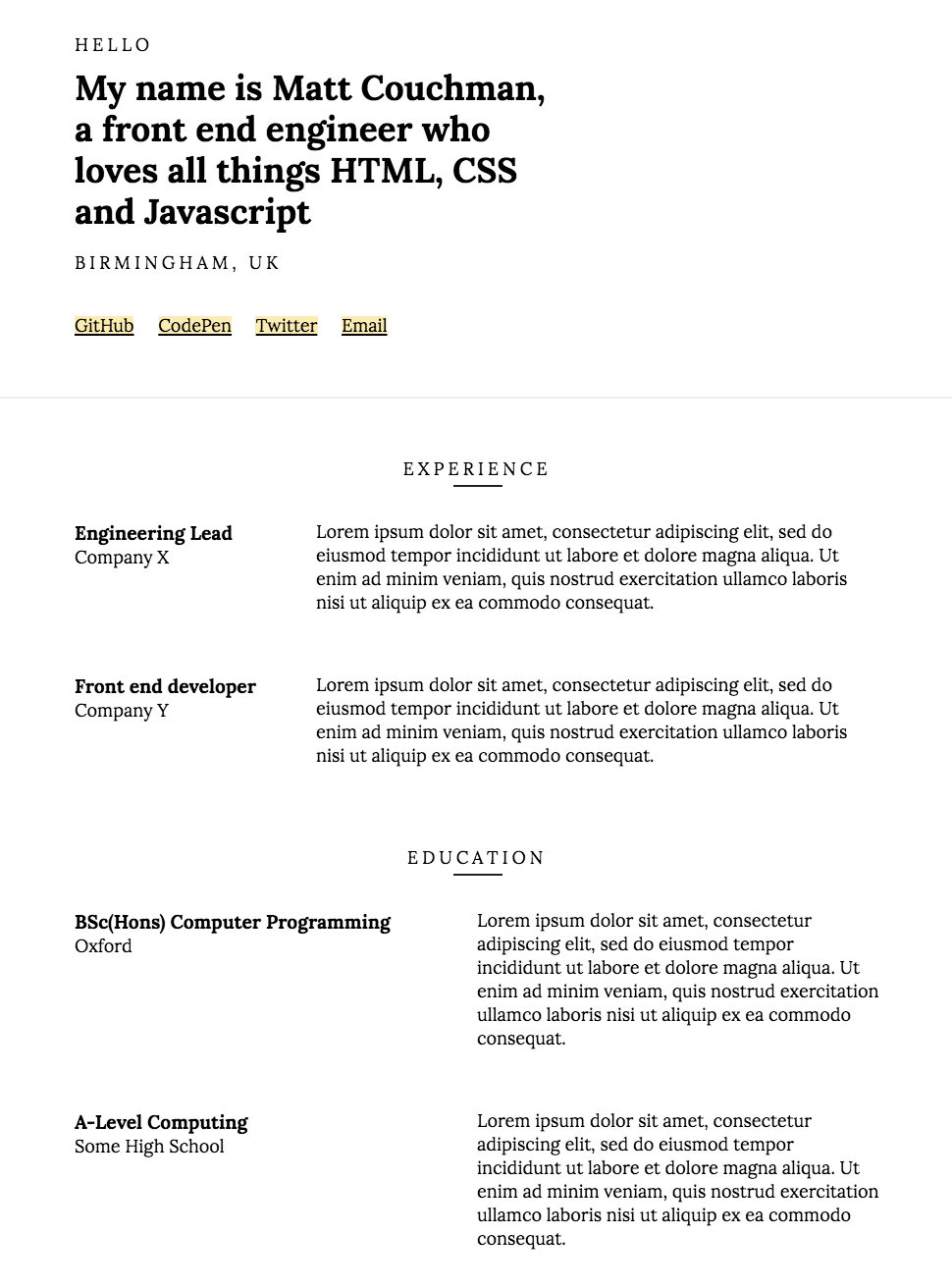 Screenshot Jekyll Resume