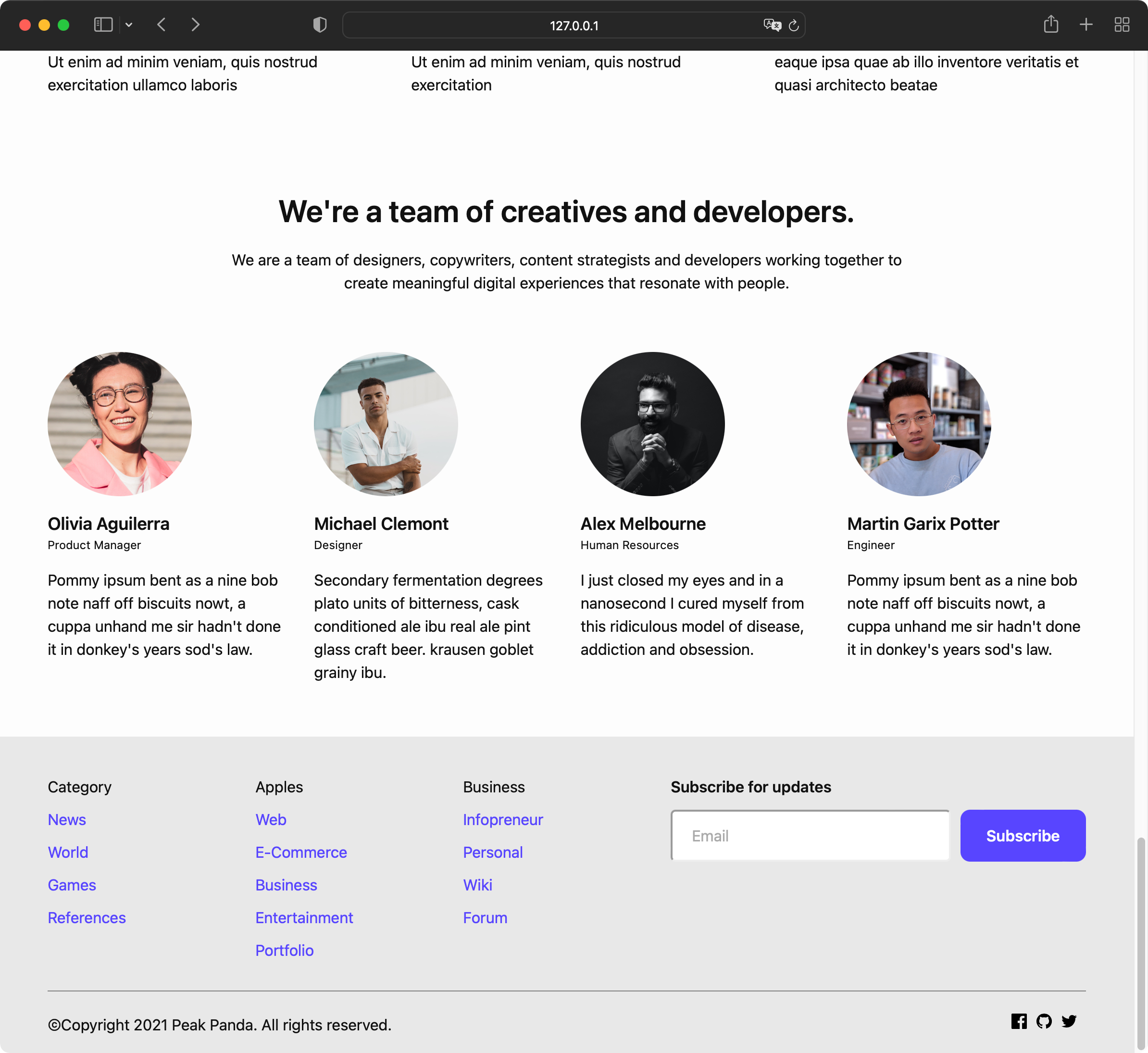Screenshot Peak Panda Landing Page